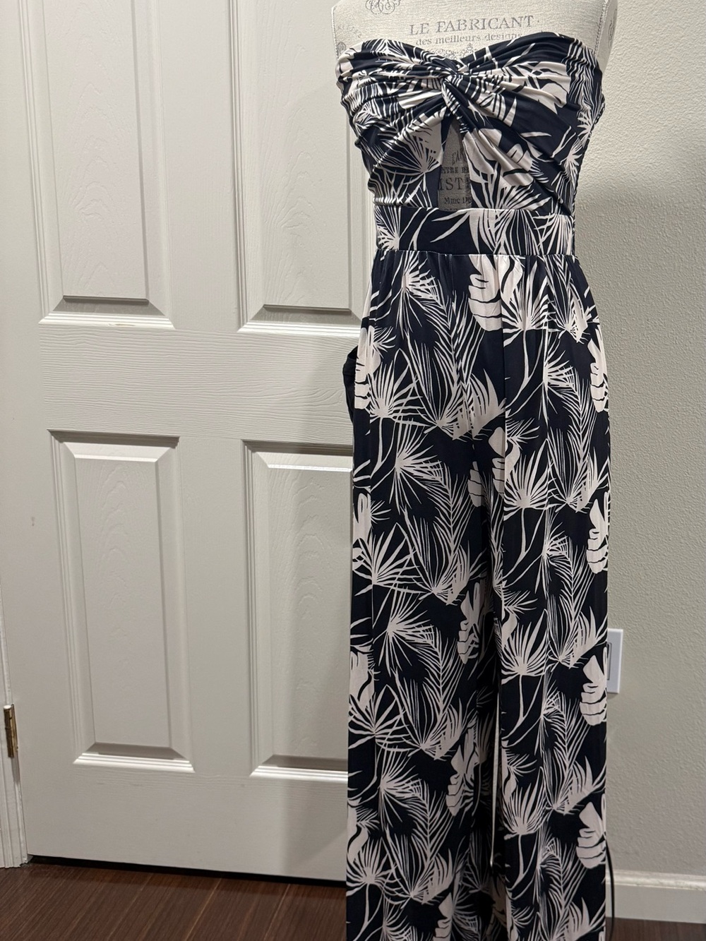 Fashion Nova Black and White Tropical Strapless Jumpsuit